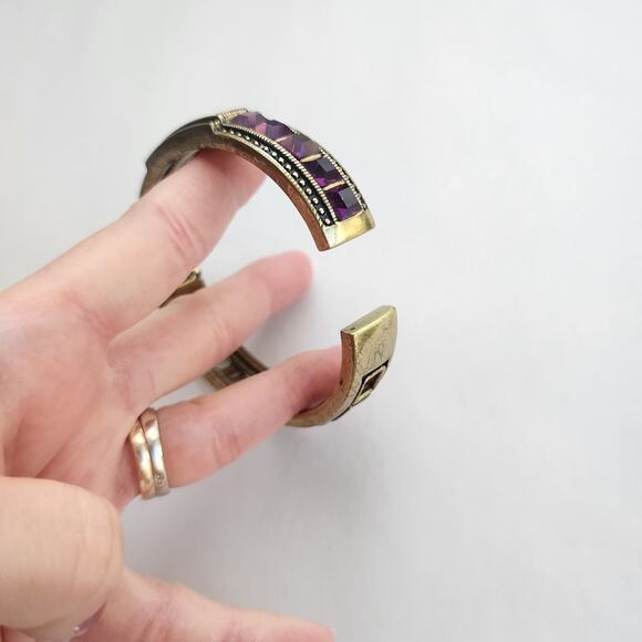 Heidi Daus Bangle Bracelet Hinge Old Gold Purple Cognac Crystal Age Of elegance - Picture 6 of 12
